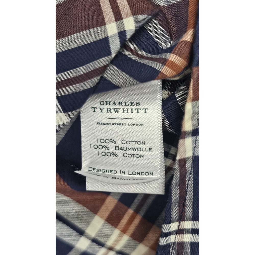 Charles Tyrwhitt Button Down Shirt Mens Medium Non Iron Slim Fit Blue Brown - Picture 3 of 7